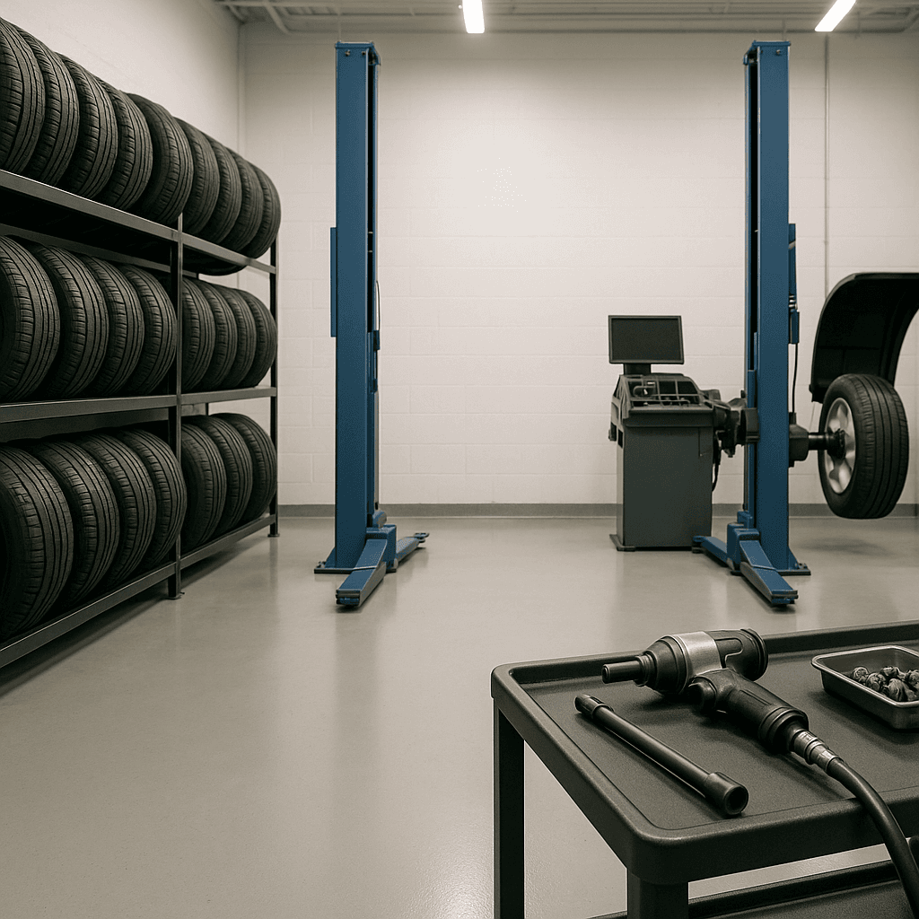 Tire Shop startup costs illustration — typical equipment and setup